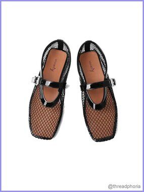 Mesh Ballet Flats Women Mary Jane Fishnet Shoes Slip-On